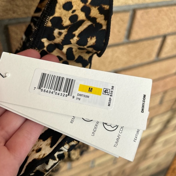 DKNY Women's Ruffled Tummy-Control Tankini Top Leopard Print Size M NWT - Picture 5 of 6